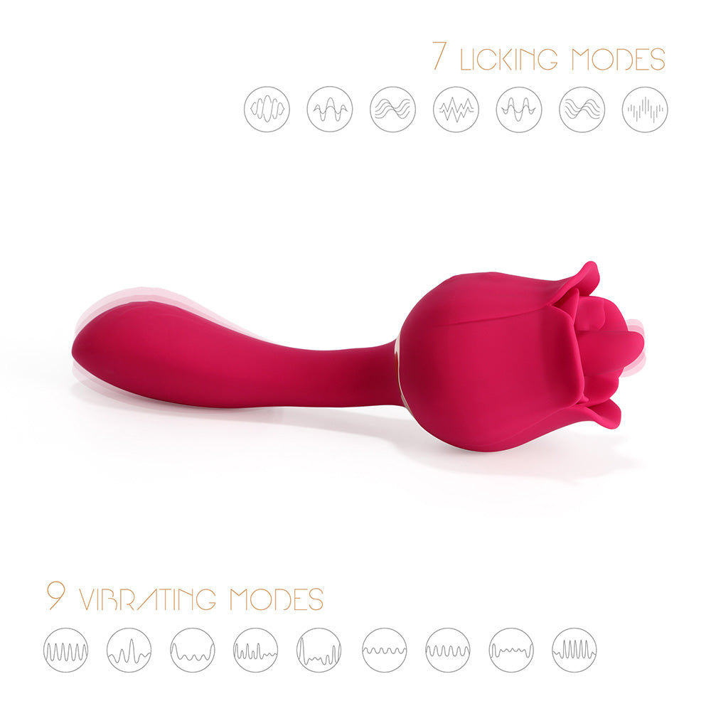 Rhea The Rose Clit Tongue Licking Vibrator and G-spot Massager Red