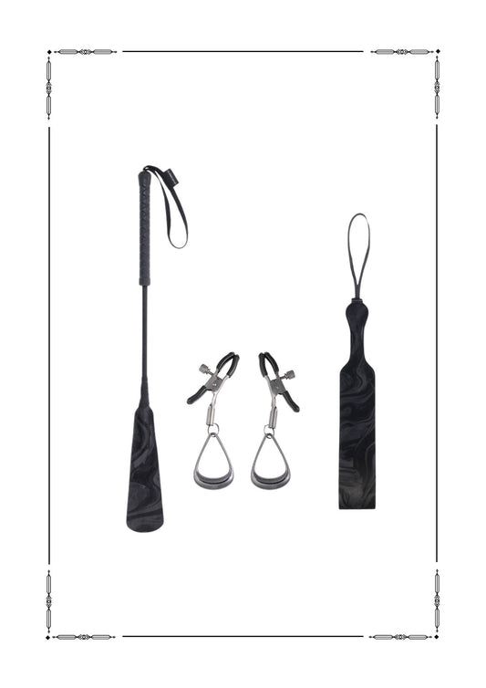 Velvet Noir Striker, Loop Paddle & Tuggable Nipple Clamps